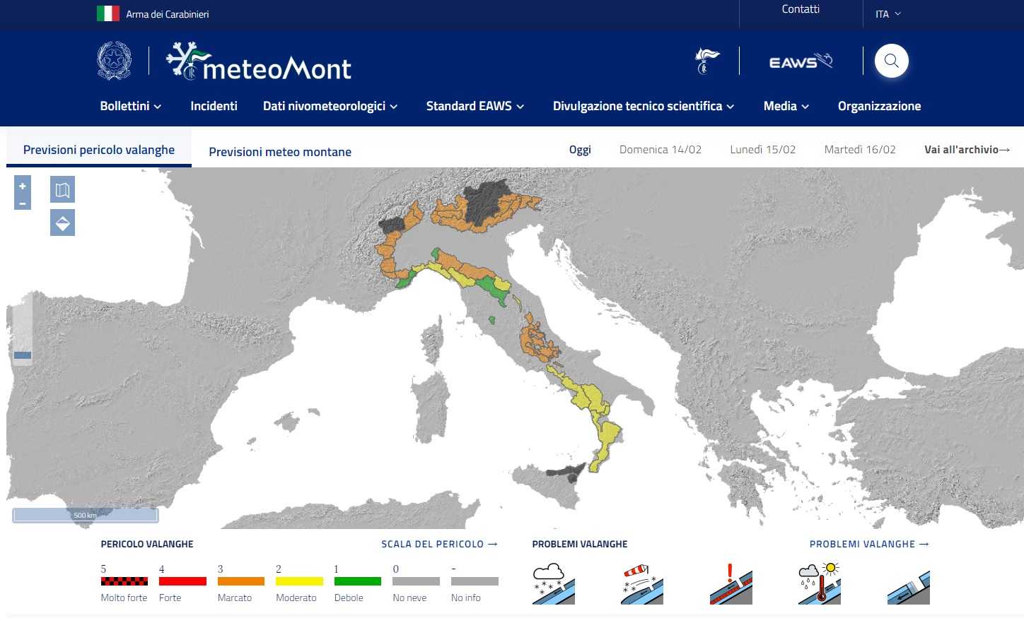 Carabinieri: online il nuovo sito e l'App Meteomont. Monitoraggio e previsione di neve e valanghe