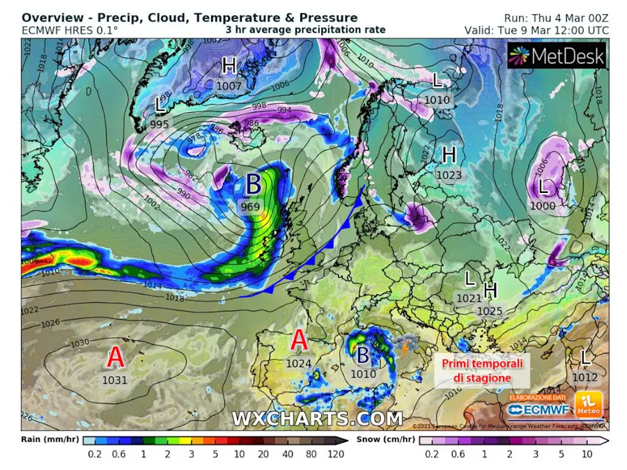 Meteo: Weekend qualche pioggia, poi dalla Festa della Donna pioggia e temporali. I dettagli