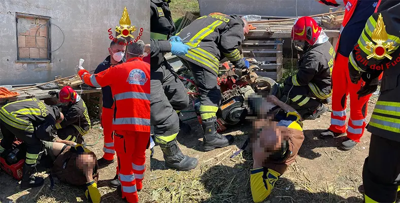 Incidenti lavoro: 39enne gamba in lame motozappa, liberato da Vvf. Foto e Video