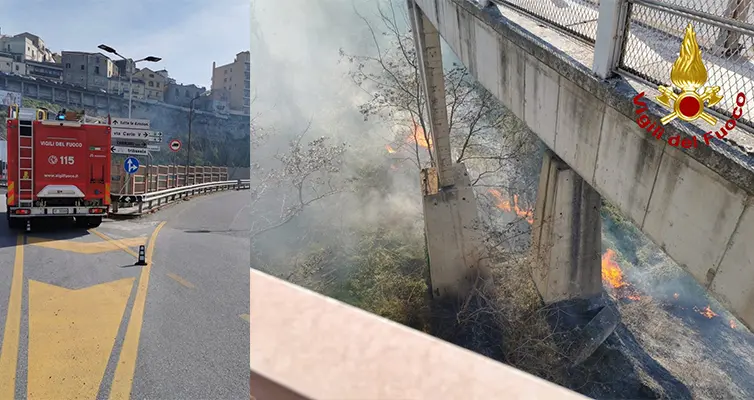 Catanzaro, divampato incendio sotto ponte Bisantis ex Morandi. Intervento dei Vvf