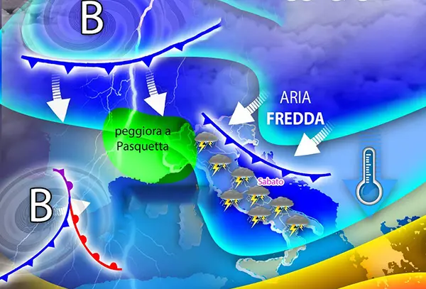 Meteo: Weekend, forti temporali con grandine, da Pasqua e Pasquetta più Freddo Ovunque. I dettagli