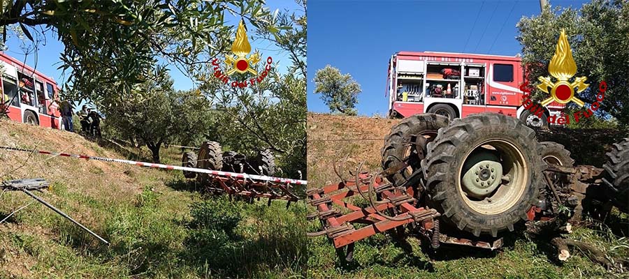 Tragedia a Lamezia si ribalta trattore nella scarpata muore il conducente. Intervento dei Vvf