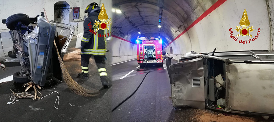 Catanzaro,  SS106 VAR/A incidente tra 2 auto in galleria bilancio due feriti. Intervento dei vvf