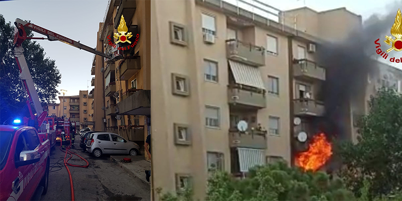 Catanzaro. Panico tra gli abitanti, rogo abitazione al 3 piano, intervento dei Vvf. Foto. I dettagli