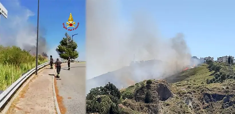 Incendio, Catanzaro rogo sulle colline, fiamme vicino alle case sul posto i Vvf. Foto e Video