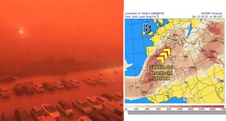 Meteo: Enorme ondata di sabbia del Sahara. Ecco le regioni offuscate. Leggi i dettagli