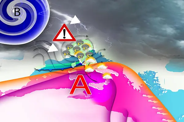 Meteo: giornata agitata sul fronte meteorologico tra temporali pericolosi e caldo insopportabile.