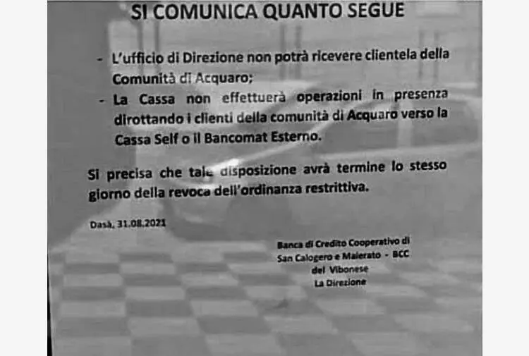 Covid. Troppi positivi in paese Calabria, banca impone stop clienti. Ecco la risposta del Sindaco