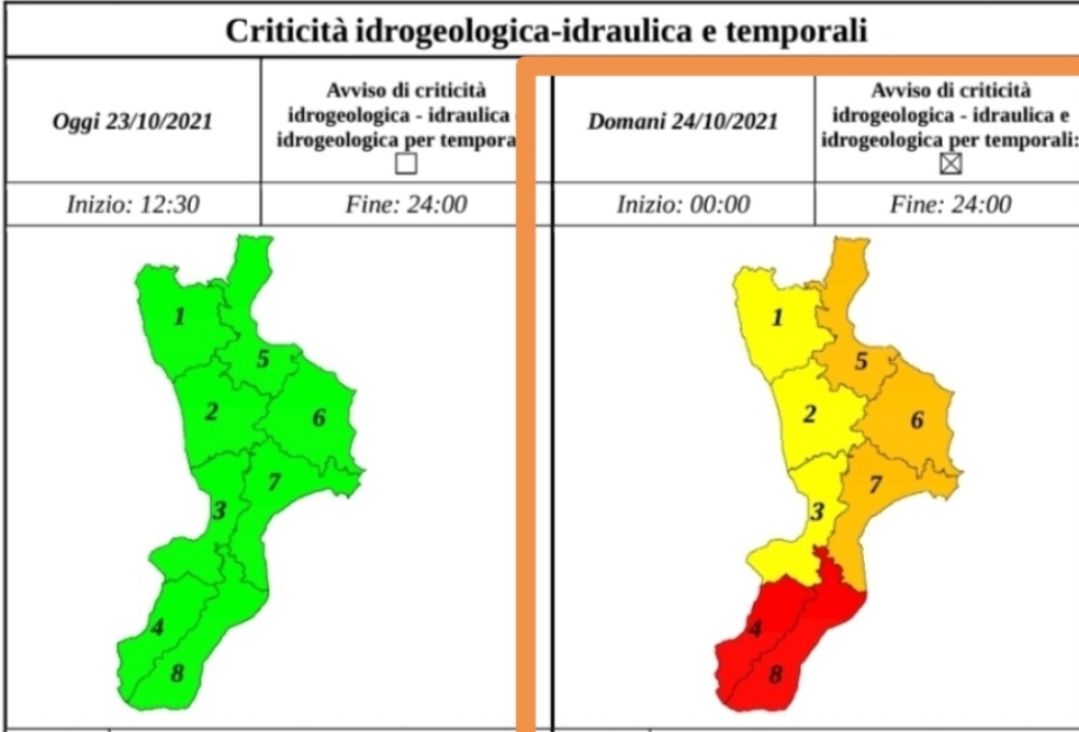 Maltempo: allerta rossa, a Reggio C. attivati Ccs e Coc