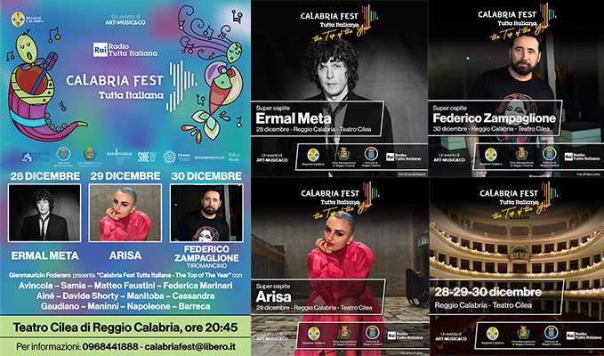 Domani a Reggio Calabria per il “Calabria Fest Tutta Italiana” Ospiti Ermal Meta, Arisa e Federico Zampaglione In diretta Dab e streaming