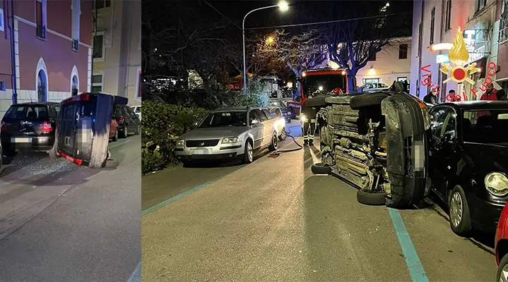 Incidenti Stradali. Catanzaro, auto si ribalta e danneggia altre vetture. Intervento dei Vvf.