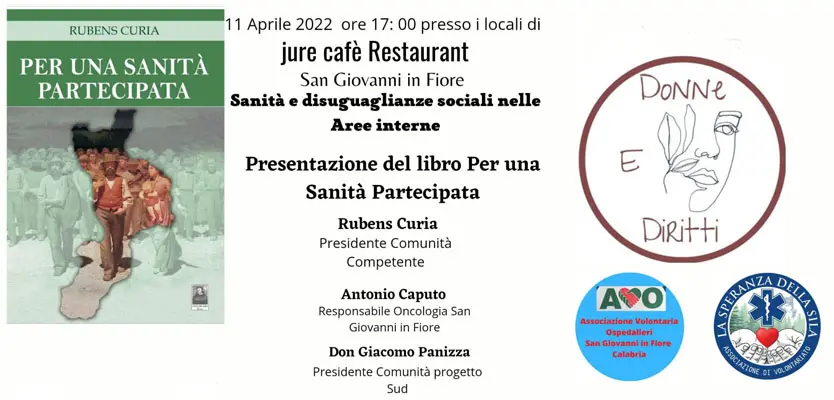 SGF. Lunedi prossimo 11 Aprile, alle ore 17,00, la presentazione del libro "Per una sanità partecipata",
