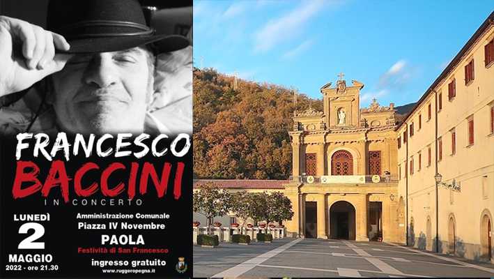 Domani sera Francesco Baccini in concerto a Paola per San Francesco
