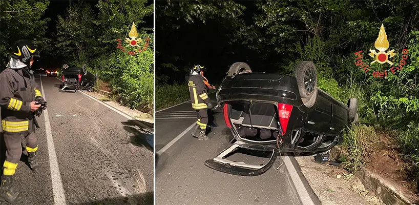 Incidenti Stradali. Borgia, auto perde il controllo e si ribalta, bilancio un ferito. Interventi dei Vvf