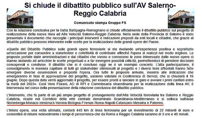 A.V. Salerno - Reggio Calabria. Errata e fuorviante campagna di comunicazione.