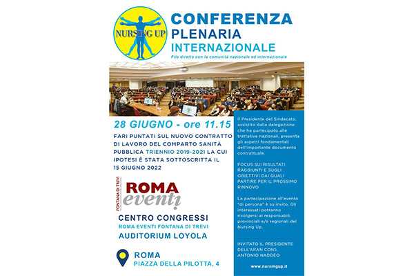 Nursing Up: Conferenza Plenaria Internazionale il prossimo 28 giugno