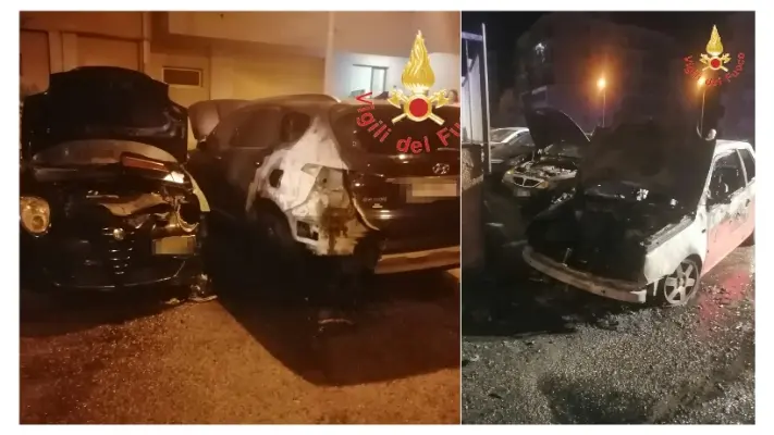 Catanzaro divampano 4 auto, panico tra gli abitanti. Intervento dei Vvf e Cc