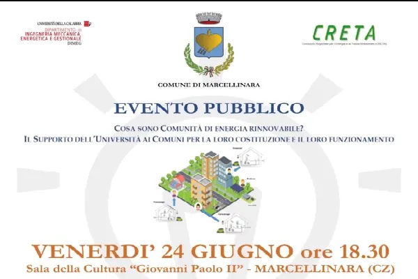 Le Comunità di Energia Rinnovabile: venerdì 24 giugno incontro al Comune di Marcellinara