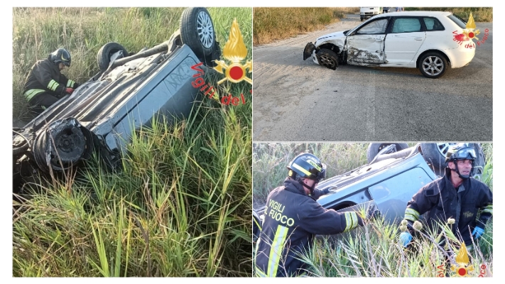 SP68 Cutro, scontro tra due auto con ribaltamento. Intervento dei Vvf e Suem118
