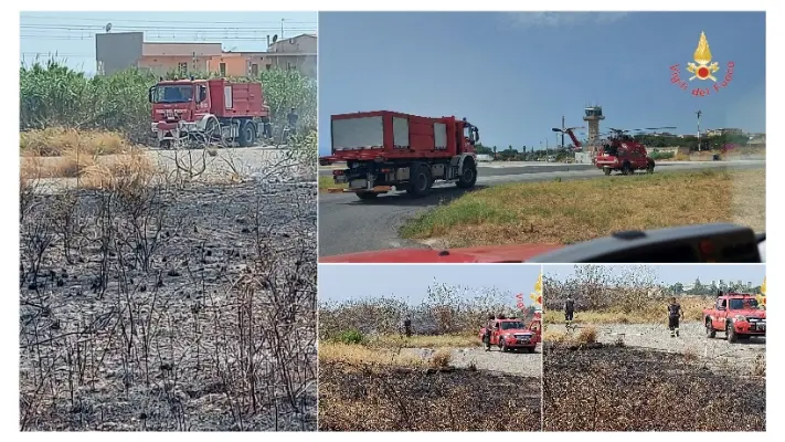 Incendio lambisce Aeroporto dello Stretto, tempestivo l'intervento dei Vvf