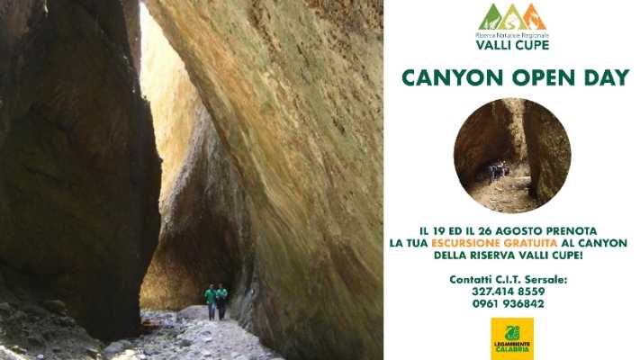 Escursione gratuita al Canyon della Riserva Valli Cupe il 19 ed il 26 agosto 2022