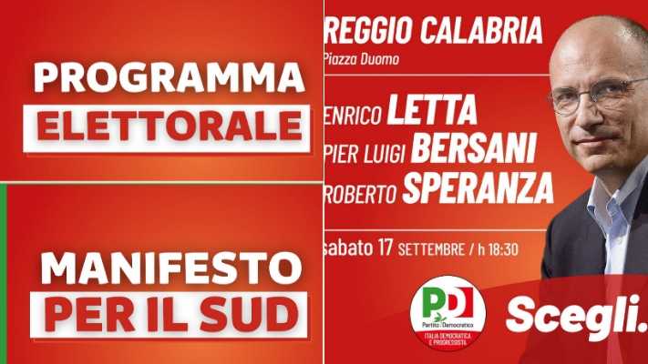 Il segretario del Partito Democratico, Enrico Letta sarà a Reggio Calabria. Scarica il programma in pdf