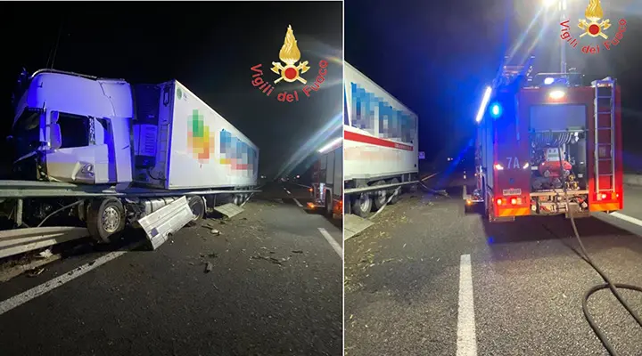 Lamezia, incidente sull'A2 Autotreno sbanda e finisce sull’altra corsia, i Vvf estraggono uomo dalle lamiere