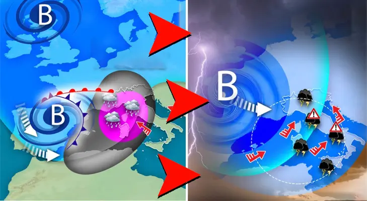 Meteo: Weekend, forte perturbazione verso l'Italia poi da lunedì Ciclone con Temporali, Nubifragi, previsioni