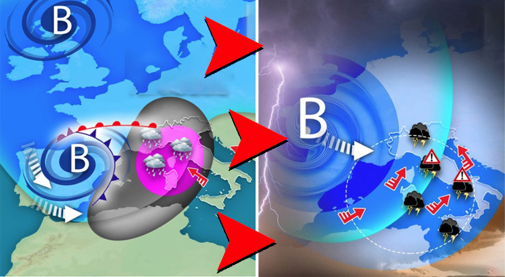 Meteo: Weekend, forte perturbazione verso l'Italia poi da lunedì Ciclone con Temporali, Nubifragi, previsioni