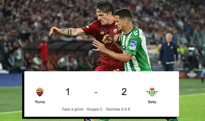 Europa League: Roma-Betis 1-2 gol Henrique all'88'. Betis Siviglia tutto muscoli e carattere