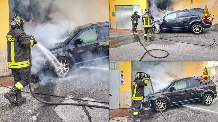 Lamezia Terme divampa auto parcheggiata vicino condominio, tempestivo intervento dei Vvf