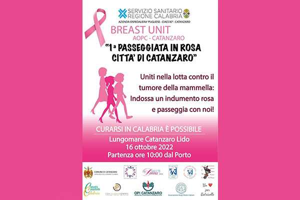 Catanzaro. “Passeggiata in Rosa”. Domenica, 16 ottobre, l’iniziativa sul tumore della mammella, i dettagli
