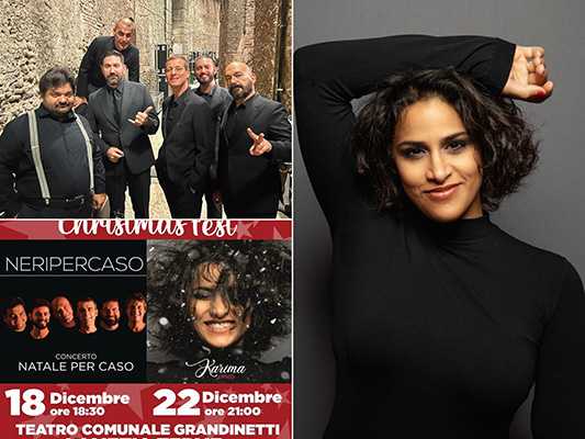 “Christmas Fest”: partita la vendita dei biglietti per i concerti natalizi dei Neri per Caso e di Karima al Teatro Grandinetti di Lamezia Terme