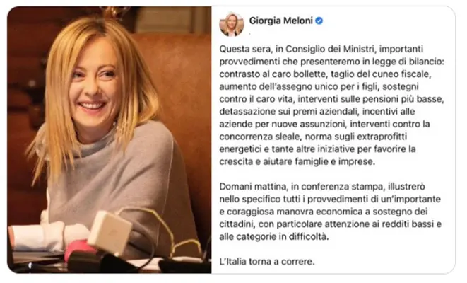 CDM. Ecco la manovra firmata Meloni: il Reddito di cittadinanza abolito, pensioni "Quota 43" leggi tutti i dettagli