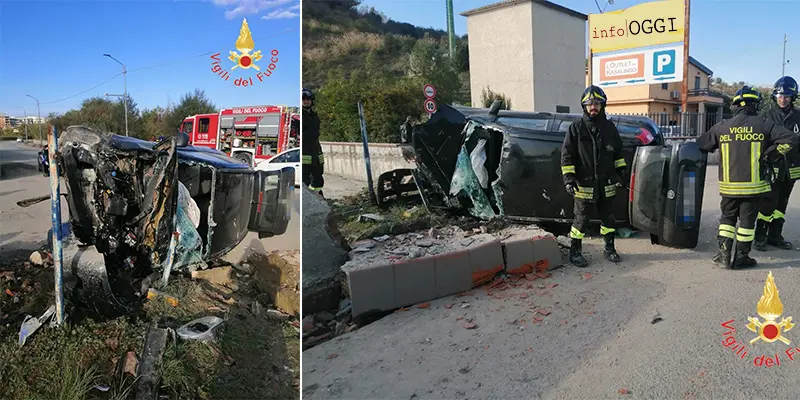 Catanzaro, auto impatta contro muretto i Vvf estraggono uomo dalle lamiera