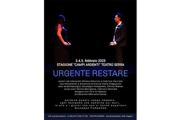 “Urgente restare”. Alla rassegna “Campi Ardenti” del Teatro Serra uno spettacolo di danza che racconta l’amore