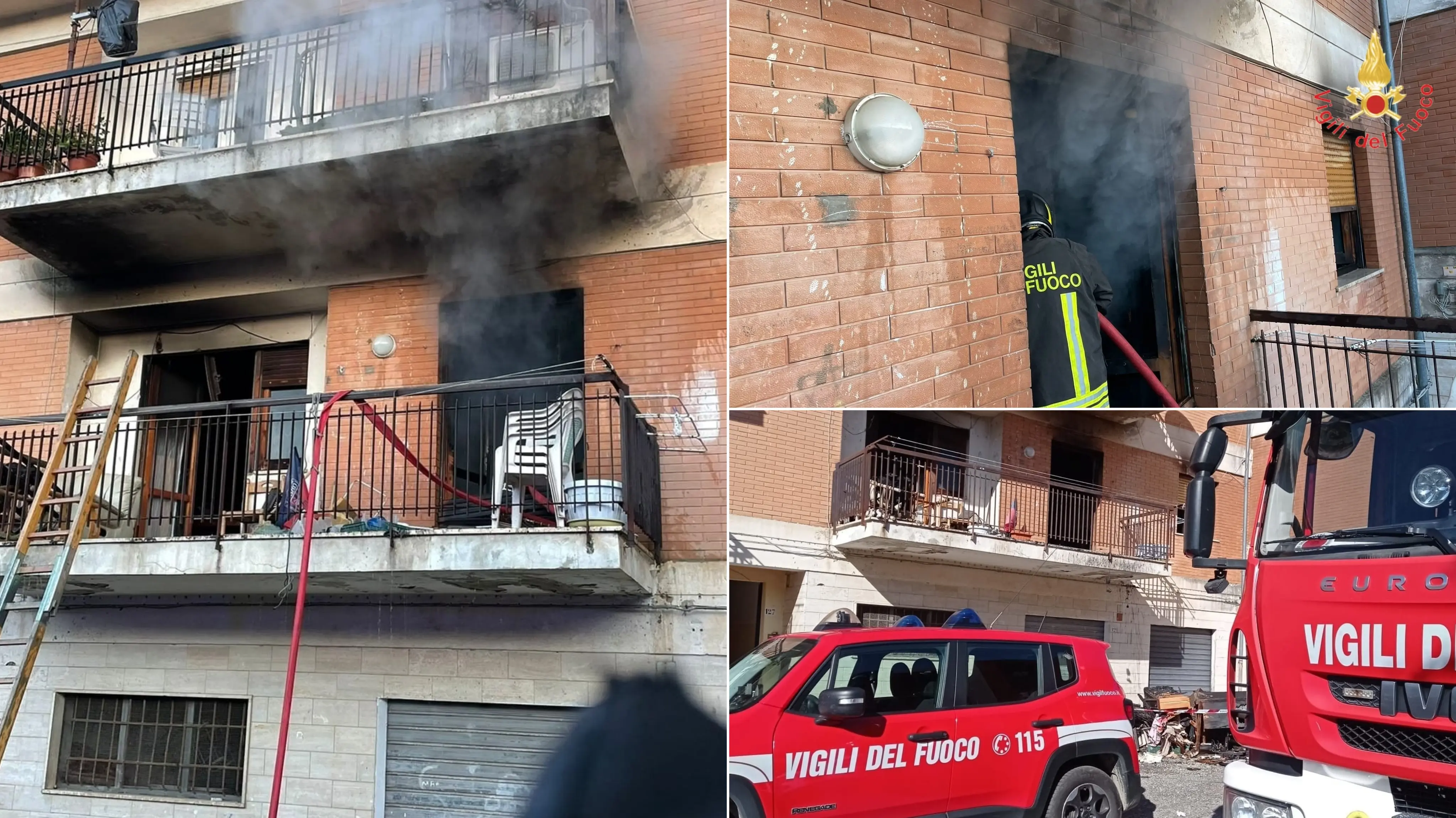 Incendio appartamento, danneggiato interamente l'abitazione, sul posto i Vvf e Cc