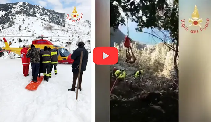 Numerosi interventi dei Vvf del comando di Reggio C. a causa delle abbondanti nevicate e recupero bovino con mezzo aereo. Video