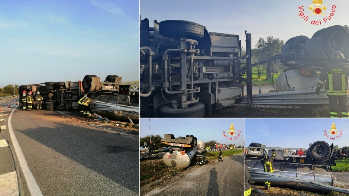 Incidente stradale sulla SS106: autocarro carico di carburante ribaltato, intervento dei Vvf. Video "Aggiornamento"