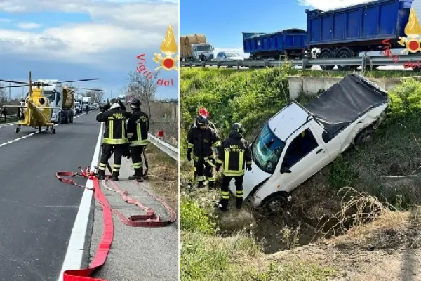 Brutto incidente stradale sulla SS106, scontro tra due auto, bilancio tre feriti, i Vvf estraggono uomo dalle lamiere