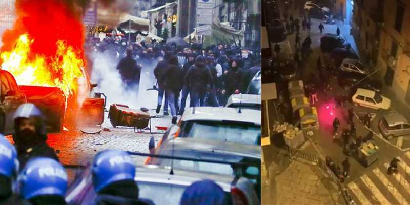 Napoli-Eintracht, Invasione Barbarica dei tedeschi guerriglia in centro: violenti scontri tra ultras. Video