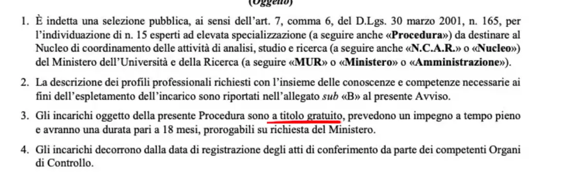 Il Ministero dell'Università ritira il bando per 15 esperti che dovevano lavorare gratis