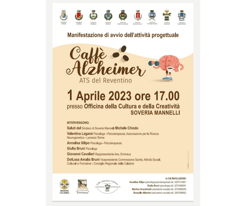 Prenderanno il via anche a Soveria Mannelli dal 5 aprile 2023, gli incontri dell'attività progettuale denominata "Caffè Alzheimer ATS del Reventino".