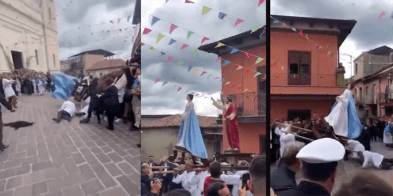 Apprensione durante l'Affrontata di San Calogero: La statua della Madonna rischia di cadere durante la processione pasquale