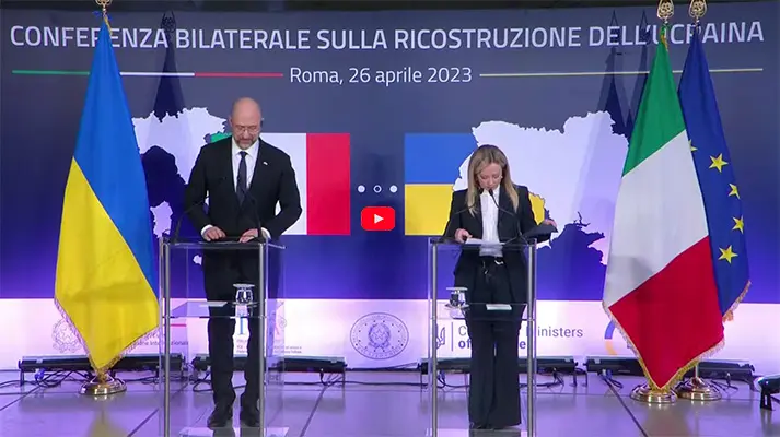 Ricostruzione Ucraina, Dichiarazioni del Presidente Meloni e del Primo Ministro Shmyhal. Diretta-Video