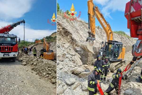 Vvf impegnati a Rocca Imperiale: Tragico incidente sul lavoro con crollo di muro di contenimento e operaio morto