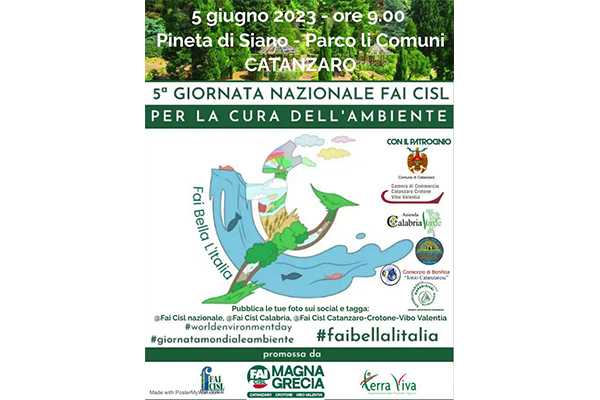 Giornata Fai Cisl per la cura dell'ambiente - lunedì nella pineta di Siano a Catanzaro