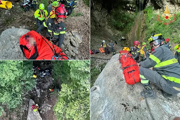 Salvataggio acrobatico in burrone: Vvf e unità Speleo Alpino Fluviali recuperano escursionista con Quad. I dettagli