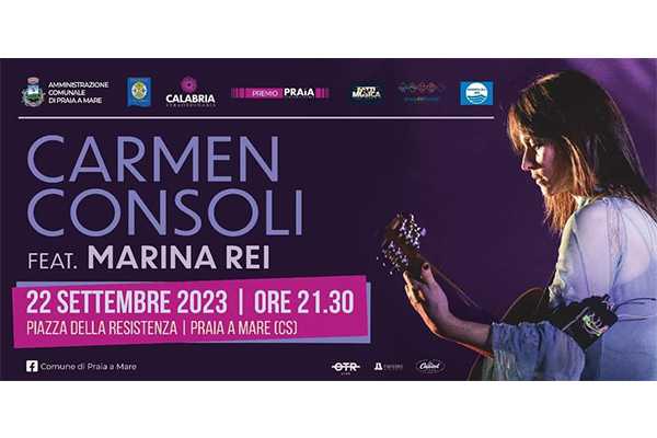 Carmen Consoli E Marina Rei domani sera in concerto a Praia a Mare, evento clou dell’ “Estate Praiese”. Ingresso libero