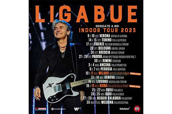 Luciano Ligabue: al via il nuovo tour, lunedì 9 e martedì 10 all'Arena di Verona, fino a dicembre nei principali palasport italiani!